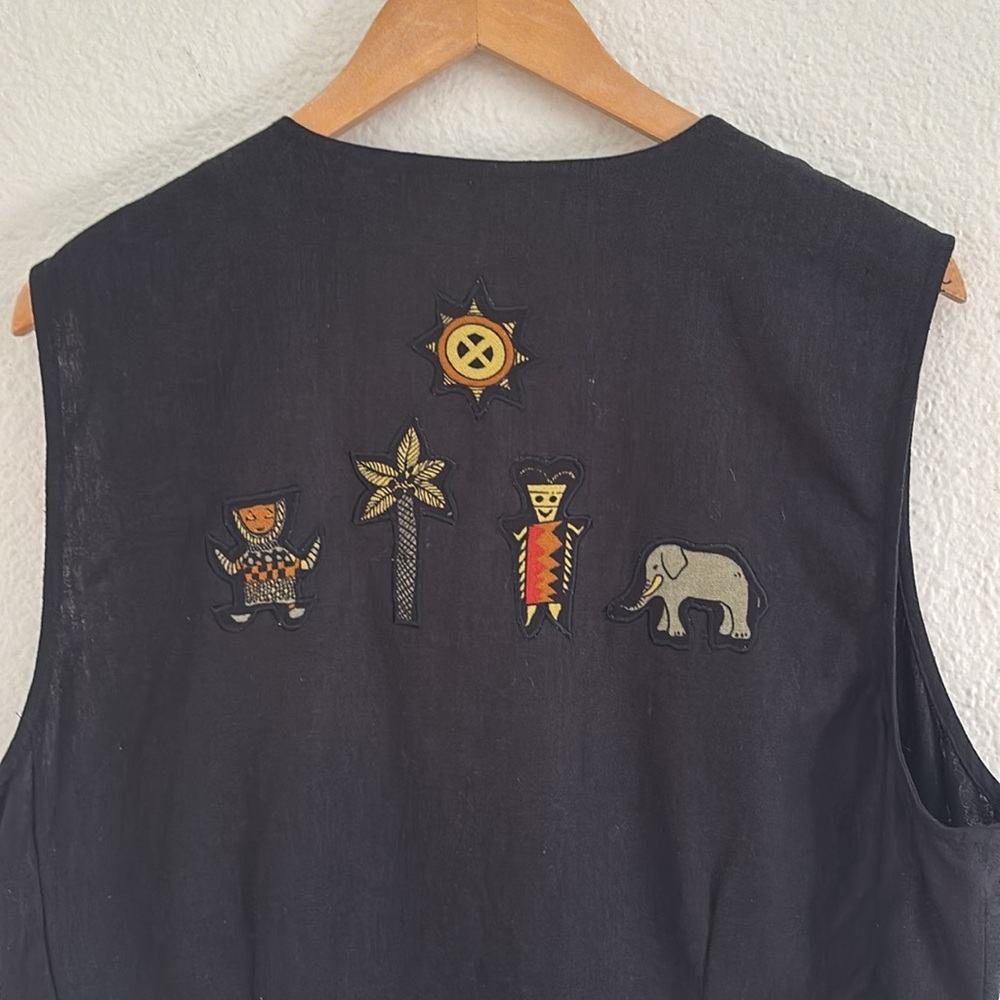Vintage Stonebridge Linen Blend Black Novelty Vest Safari Animals Size XL - Picture 8 of 9
